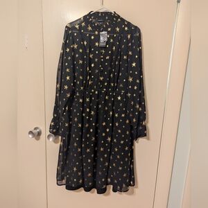 Torrid MOCK NECK MINI DRESS - CHIFFON STARS BLACK NWT
